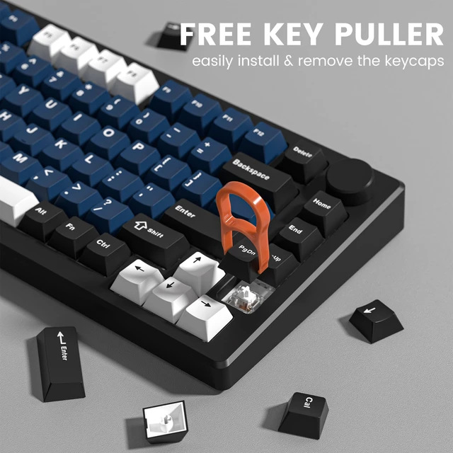 Alt view image 4 of 7 - Double Shot PBT keycaps Set, Cherry Profile Keyboard Keycaps | 138-keys retro key caps full size,Custom keycaps for 60% 65% 75% 100% Cherry-MX switch Mechanical KeyboardWhite/Black/Blue)
