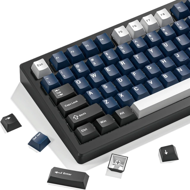 Main image of Double Shot PBT keycaps Set, Cherry Profile Keyboard Keycaps | 138-keys retro key caps full size,Custom keycaps for 60% 65% 75% 100% Cherry-MX switch Mechanical KeyboardWhite/Black/Blue)