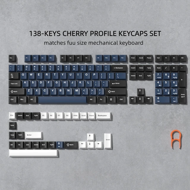 Alt view image 2 of 7 - Double Shot PBT keycaps Set, Cherry Profile Keyboard Keycaps | 138-keys retro key caps full size,Custom keycaps for 60% 65% 75% 100% Cherry-MX switch Mechanical KeyboardWhite/Black/Blue)