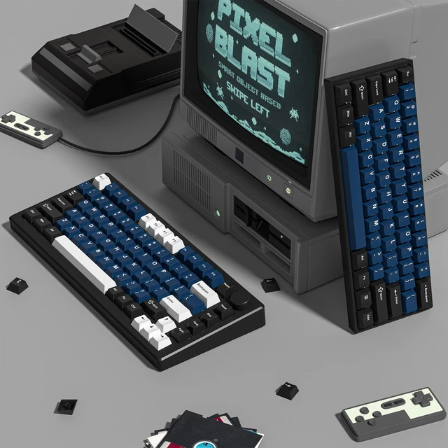 Alt view image 5 of 7 - Double Shot PBT keycaps Set, Cherry Profile Keyboard Keycaps | 138-keys retro key caps full size,Custom keycaps for 60% 65% 75% 100% Cherry-MX switch Mechanical KeyboardWhite/Black/Blue)
