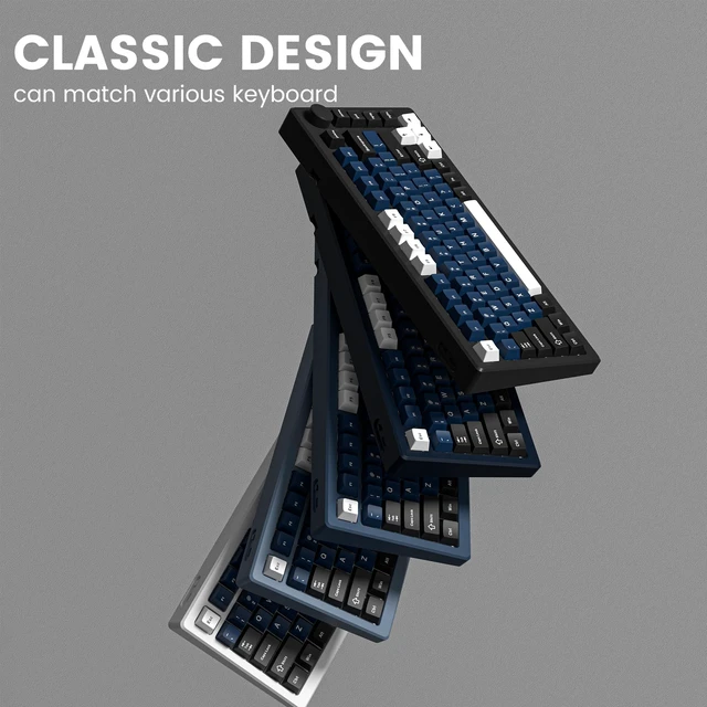 Alt view image 6 of 7 - Double Shot PBT keycaps Set, Cherry Profile Keyboard Keycaps | 138-keys retro key caps full size,Custom keycaps for 60% 65% 75% 100% Cherry-MX switch Mechanical KeyboardWhite/Black/Blue)
