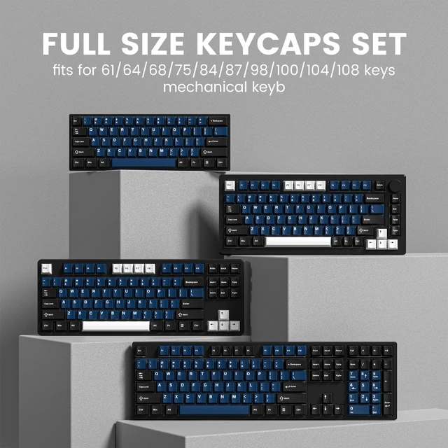 Alt view image 7 of 7 - Double Shot PBT keycaps Set, Cherry Profile Keyboard Keycaps | 138-keys retro key caps full size,Custom keycaps for 60% 65% 75% 100% Cherry-MX switch Mechanical KeyboardWhite/Black/Blue)