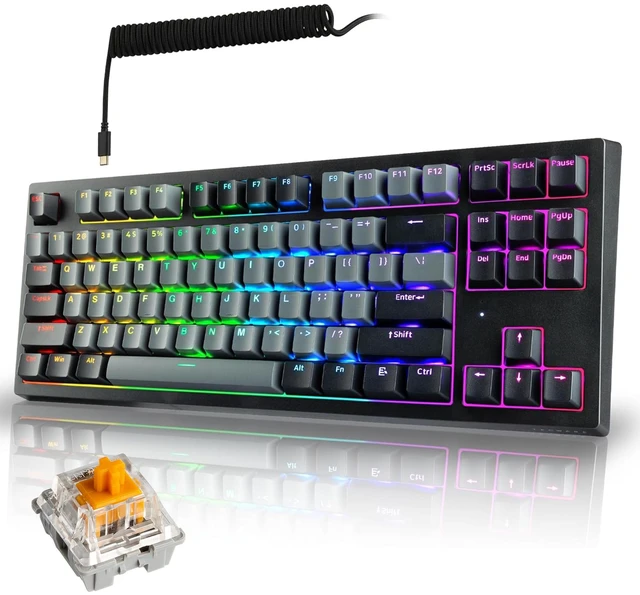Main image of Phantom+ Elite TKL 87 RGB Mechanical Gaming Keyboard | Wireless Bluetooth 5.0 2.4GHz USB C Wired | Hot Swappable 5 Pin | Double Shot PBT Keycaps | Creamy Wraith Orange Tactile Switch, Black