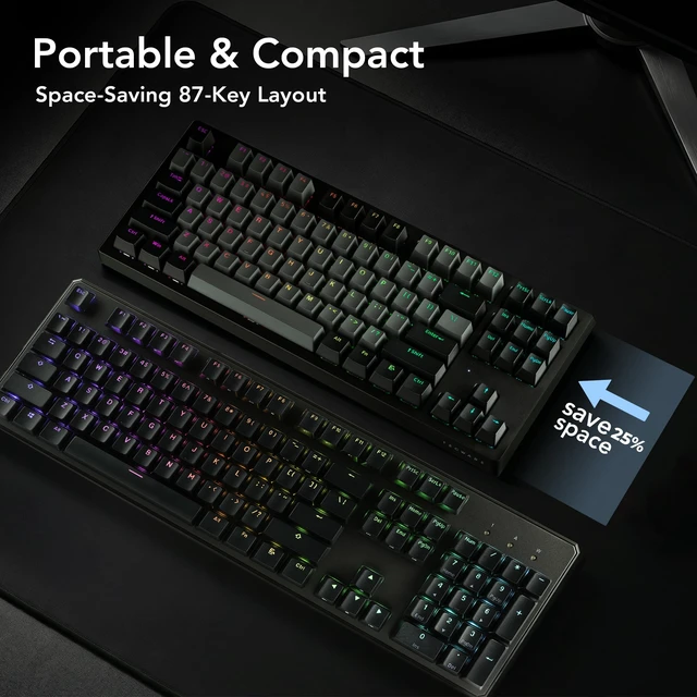 Alt view image 4 of 7 - Phantom+ Elite TKL 87 RGB Mechanical Gaming Keyboard | Wireless Bluetooth 5.0 2.4GHz USB C Wired | Hot Swappable 5 Pin | Double Shot PBT Keycaps | Creamy Wraith Orange Tactile Switch, Black
