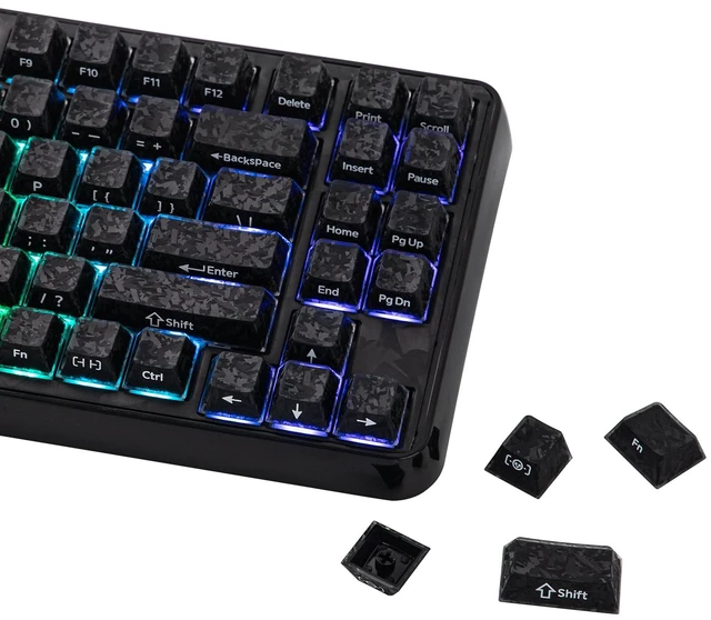 Main image of Frost Jelly Keycaps Set, 126 Keys Forged Carbon Fiber Keycaps | Cherry Profile, ABS+PC, MX-Style Compatible for 61/68/84/87/98/100/104/108 ANSI Layout Mechanical Gaming Keyboards (Black)