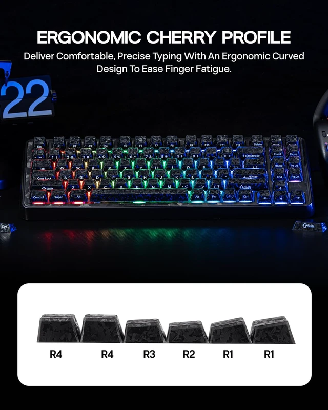 Alt view image 5 of 7 - Frost Jelly Keycaps Set, 126 Keys Forged Carbon Fiber Keycaps | Cherry Profile, ABS+PC, MX-Style Compatible for 61/68/84/87/98/100/104/108 ANSI Layout Mechanical Gaming Keyboards (Black)