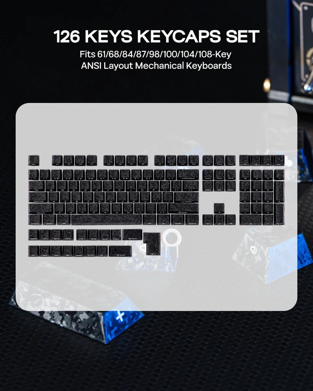 Alt view image 7 of 7 - Frost Jelly Keycaps Set, 126 Keys Forged Carbon Fiber Keycaps | Cherry Profile, ABS+PC, MX-Style Compatible for 61/68/84/87/98/100/104/108 ANSI Layout Mechanical Gaming Keyboards (Black)