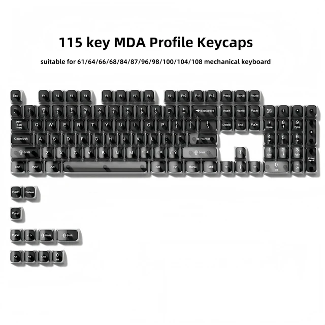 Alt view image 2 of 6 - Clear keycaps Set,Translucent Keyboard keycaps,Jelly Key caps | Shine Through keycap Glossy,Transparent MDA Profile Custom keycaps for Mx Switches Mechanical Keyboard(115-keys,Black)