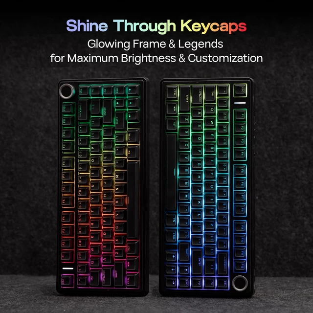Alt view image 3 of 7 - Glintrix PBT Shine Through Keycaps, Arris & Keys Backlit, Double Shot, Cherry Profile, 60/75/96/Full Size, Custom Keyboard Keycaps Set for Mechanical Gaming Keyboard (Black)