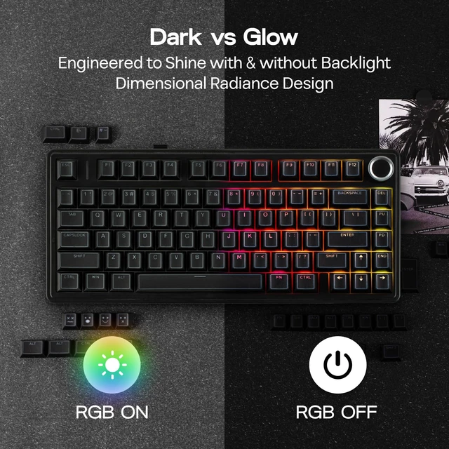 Alt view image 5 of 7 - Glintrix PBT Shine Through Keycaps, Arris & Keys Backlit, Double Shot, Cherry Profile, 60/75/96/Full Size, Custom Keyboard Keycaps Set for Mechanical Gaming Keyboard (Black)