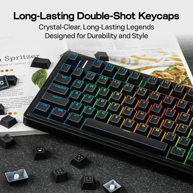 Alt view image 6 of 7 - Glintrix PBT Shine Through Keycaps, Arris & Keys Backlit, Double Shot, Cherry Profile, 60/75/96/Full Size, Custom Keyboard Keycaps Set for Mechanical Gaming Keyboard (Black)