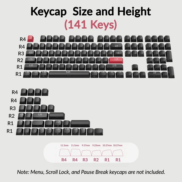 Alt view image 4 of 7 - OSA Profile Double-Shot PBT Side-Printed Keycap Set, 141 Keys, MX Stem Compatible, Backlight Shine-Through Legend Fits ANSI 60%/65%/75%/TKL/96%/100% Layouts