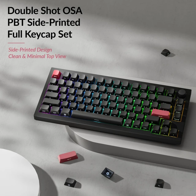 Alt view image 6 of 7 - OSA Profile Double-Shot PBT Side-Printed Keycap Set, 141 Keys, MX Stem Compatible, Backlight Shine-Through Legend Fits ANSI 60%/65%/75%/TKL/96%/100% Layouts
