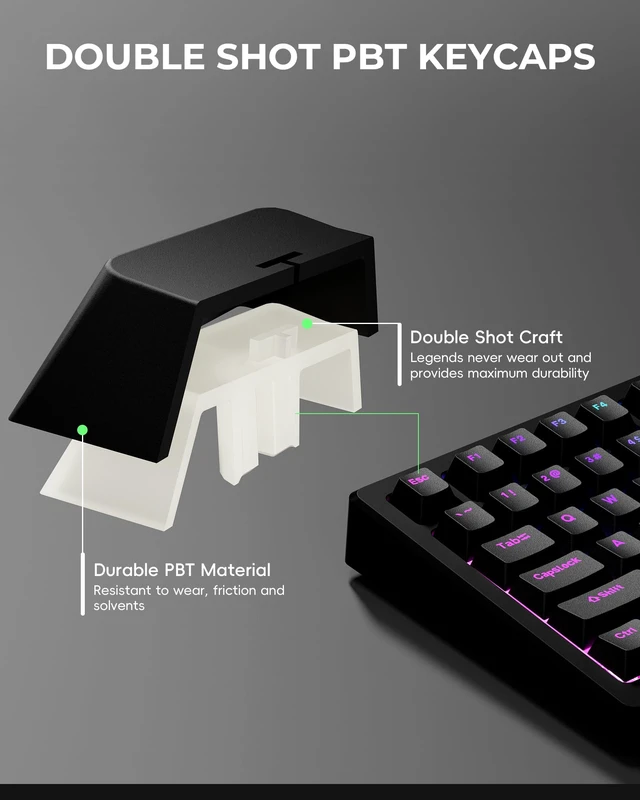 Alt view image 4 of 6 - Doubleshot PBT Keycaps 60 75 100 Percent - Shine Through Keycaps, for Mechanical Keyboards, Full 137 Key Set, OEM Profile, Backlit - Black