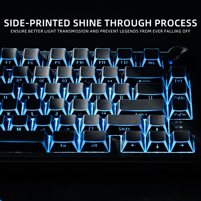 Alt view image 2 of 7 - XVX Black PBT Keyboard Keycaps, Prism Shine Through Keycap Set | Doubleshot Cherry Profile Key cap, 132-key Side Printed Translucent Keycaps fit for Mechanical Keyboards with MX Switches
