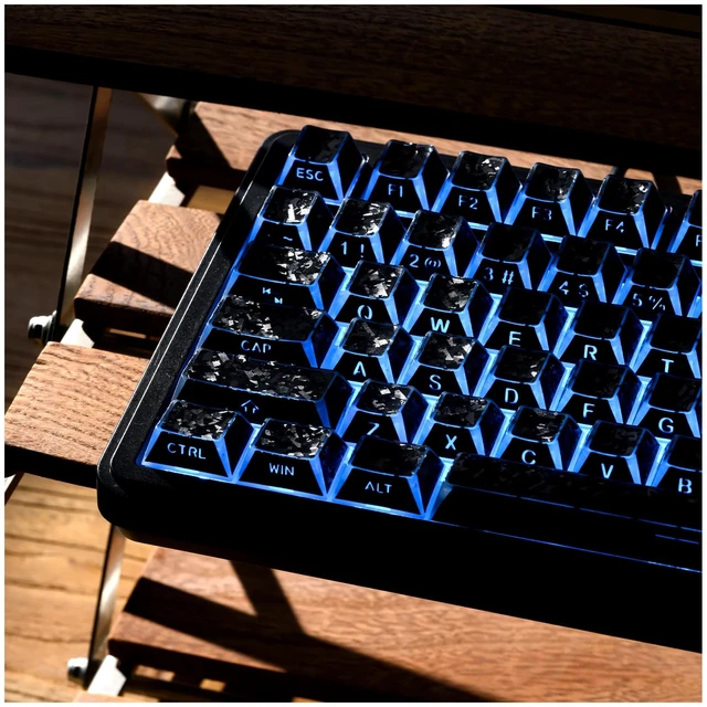 Main image of XVX Black Shine Through Keycaps, PBT Keyboard Keycaps Cherry Profile | Forged Carbon Texture, Side Printed Keycap Sets Suitable for 60% 65% 75% 80% 100% Mechanical Keyboard