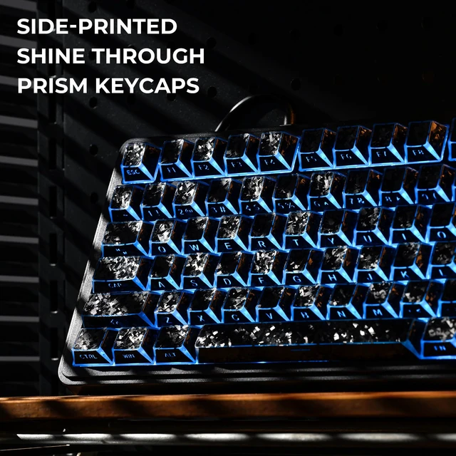 Alt view image 4 of 7 - XVX Black Shine Through Keycaps, PBT Keyboard Keycaps Cherry Profile | Forged Carbon Texture, Side Printed Keycap Sets Suitable for 60% 65% 75% 80% 100% Mechanical Keyboard
