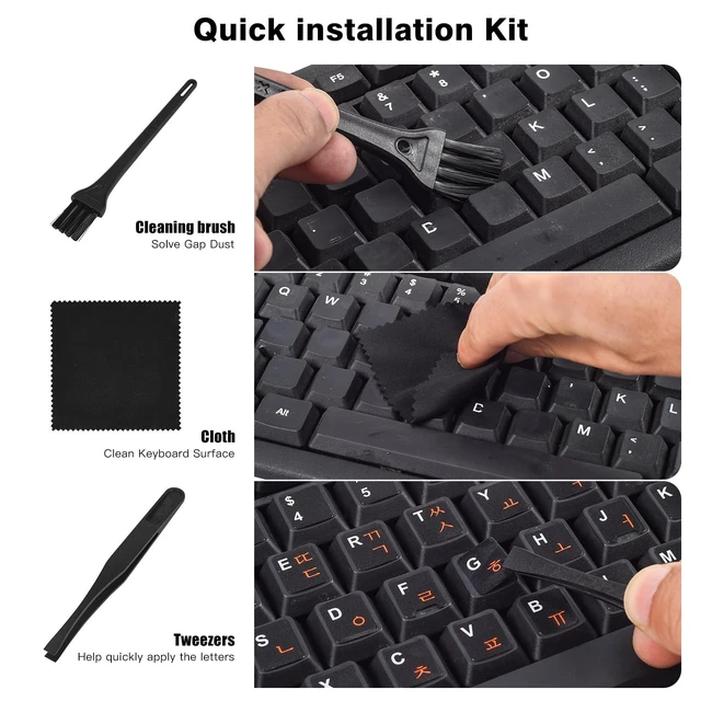 Alt view image 2 of 7 - 2PCS English Keyboard Stickers with Tweezer, Universal Replacement English Keyboard Letters Black Background White Lettering for Laptops Notebooks PC Computer Desktop, Keyboard Alphabet Sticker