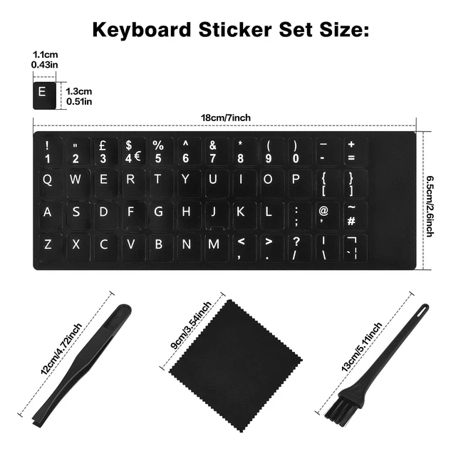 Alt view image 3 of 7 - 2PCS English Keyboard Stickers with Tweezer, Universal Replacement English Keyboard Letters Black Background White Lettering for Laptops Notebooks PC Computer Desktop, Keyboard Alphabet Sticker
