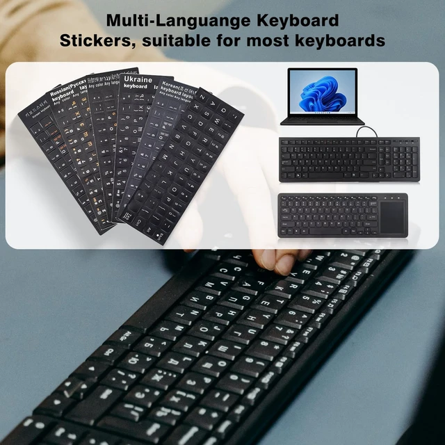 Alt view image 6 of 7 - 2PCS English Keyboard Stickers with Tweezer, Universal Replacement English Keyboard Letters Black Background White Lettering for Laptops Notebooks PC Computer Desktop, Keyboard Alphabet Sticker