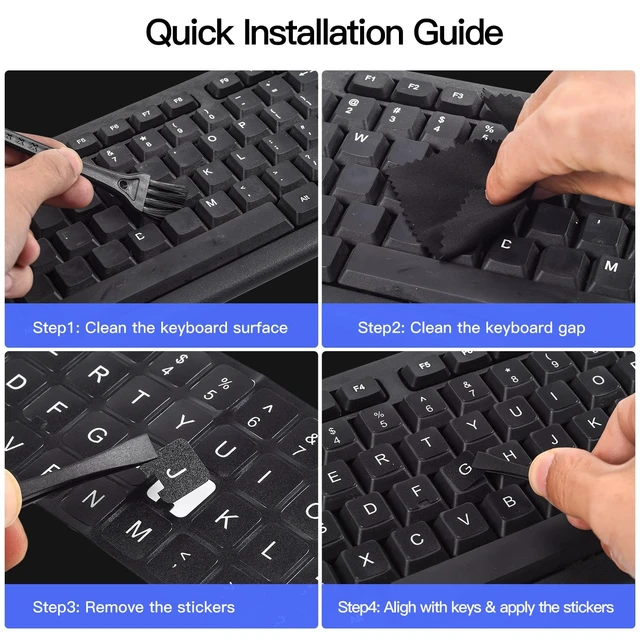 Alt view image 7 of 7 - 2PCS English Keyboard Stickers with Tweezer, Universal Replacement English Keyboard Letters Black Background White Lettering for Laptops Notebooks PC Computer Desktop, Keyboard Alphabet Sticker