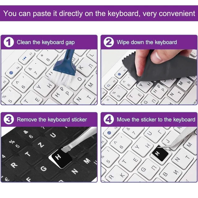 Alt view image 6 of 7 - Replacement English Keyboard Letter Stickers, Universal English Keyboard Stickers with Black Background and White Lettering for PC Computer Laptop Desktop(3PCS,English)
