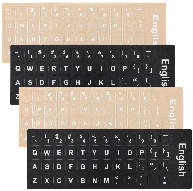 Main image of English Keyboard Stickers 4 Pcs Universal Keyboard Letter Stickers Replacement Laptop Keycap Sticker Alphabet Sticker for Computer Laptop Desktop (2 Black + 2 Clear)