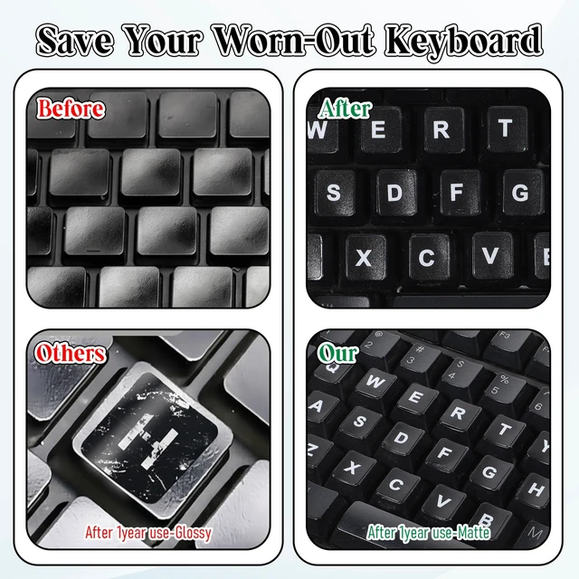 Alt view image 3 of 7 - English Keyboard Stickers 4 Pcs Universal Keyboard Letter Stickers Replacement Laptop Keycap Sticker Alphabet Sticker for Computer Laptop Desktop (2 Black + 2 Clear)