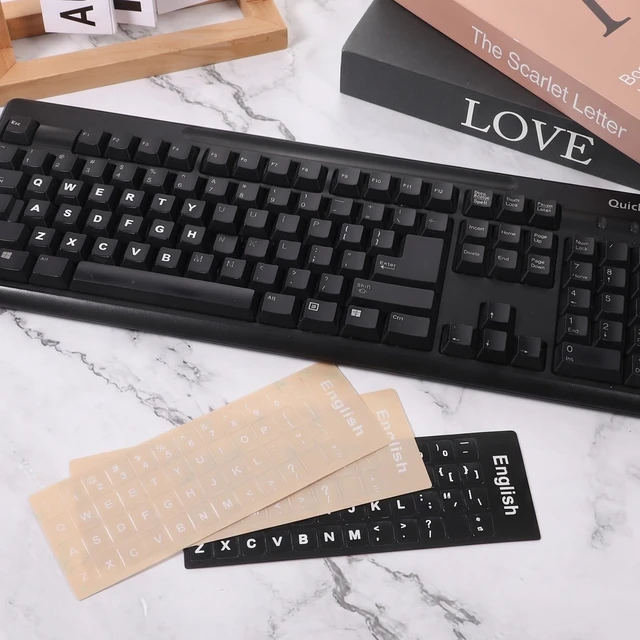Alt view image 4 of 7 - English Keyboard Stickers 4 Pcs Universal Keyboard Letter Stickers Replacement Laptop Keycap Sticker Alphabet Sticker for Computer Laptop Desktop (2 Black + 2 Clear)