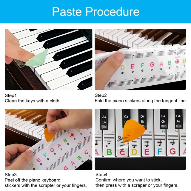 Alt view image 5 of 6 - 1 Pack Piano Keyboard Stickers for 88/76/61/54/49 Keys, Colorful and Removable Piano Stickers for Beginners, Keyboard Letters Labels, Eye-catching Notes