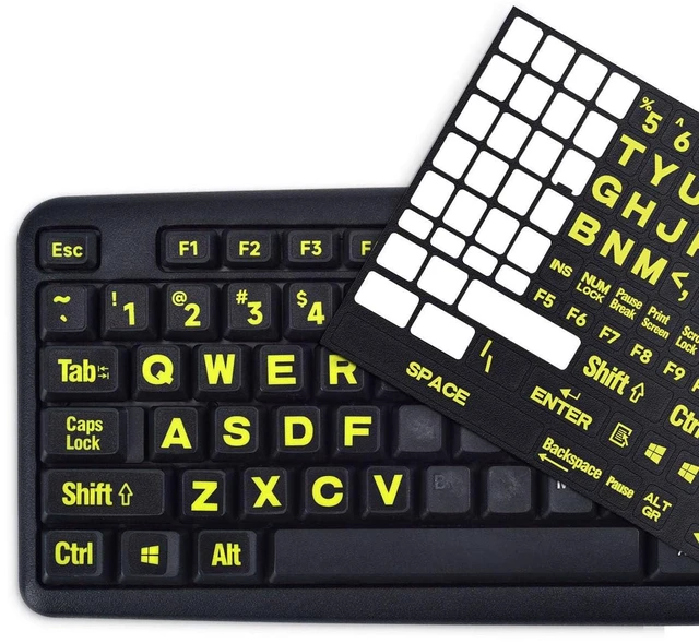 Main image of Universal English Large Lettering Keyboard Stickers for PC Computer Laptop Desktop Notebook Keyboards,Bright Yellow Lettering Black Background Replacement Keyboard Stickers