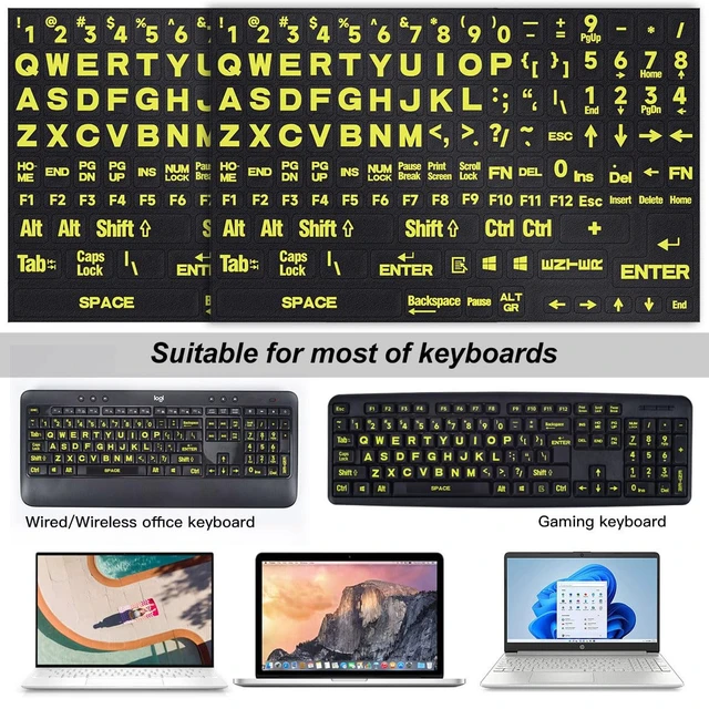 Alt view image 7 of 7 - Universal English Large Lettering Keyboard Stickers for PC Computer Laptop Desktop Notebook Keyboards,Bright Yellow Lettering Black Background Replacement Keyboard Stickers