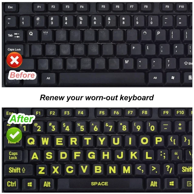 Alt view image 6 of 7 - Universal English Large Lettering Keyboard Stickers for PC Computer Laptop Desktop Notebook Keyboards,Bright Yellow Lettering Black Background Replacement Keyboard Stickers