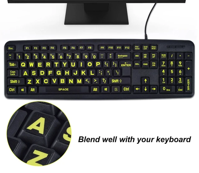 Alt view image 3 of 7 - Universal English Large Lettering Keyboard Stickers for PC Computer Laptop Desktop Notebook Keyboards,Bright Yellow Lettering Black Background Replacement Keyboard Stickers