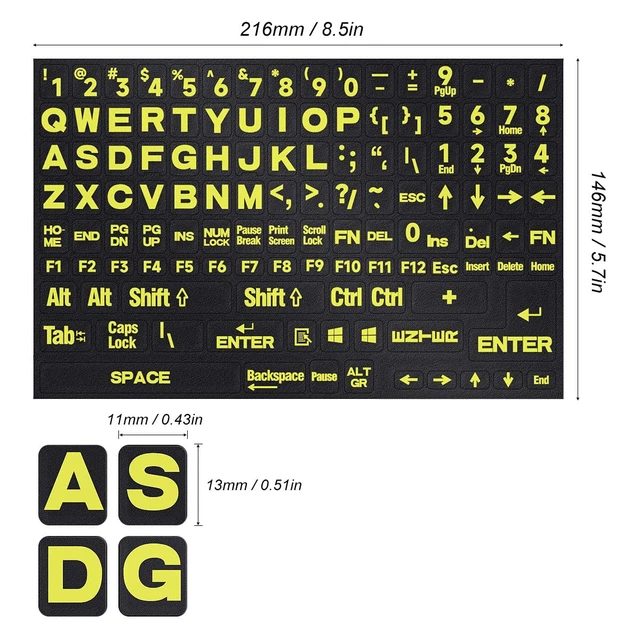 Alt view image 5 of 7 - Universal English Large Lettering Keyboard Stickers for PC Computer Laptop Desktop Notebook Keyboards,Bright Yellow Lettering Black Background Replacement Keyboard Stickers