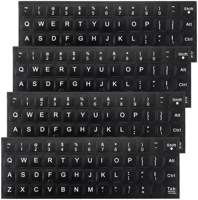 Main image of 4PCS Keyboard Letter Stickers, Laptop Keyboard Stickers for PC | Ultra-Clear Black Background with White Text, Universal Replaceable English Keyboards Sticker Letters, Laptop, and Desktop