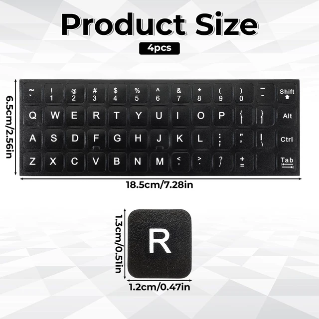 Alt view image 2 of 7 - 4PCS Keyboard Letter Stickers, Laptop Keyboard Stickers for PC | Ultra-Clear Black Background with White Text, Universal Replaceable English Keyboards Sticker Letters, Laptop, and Desktop