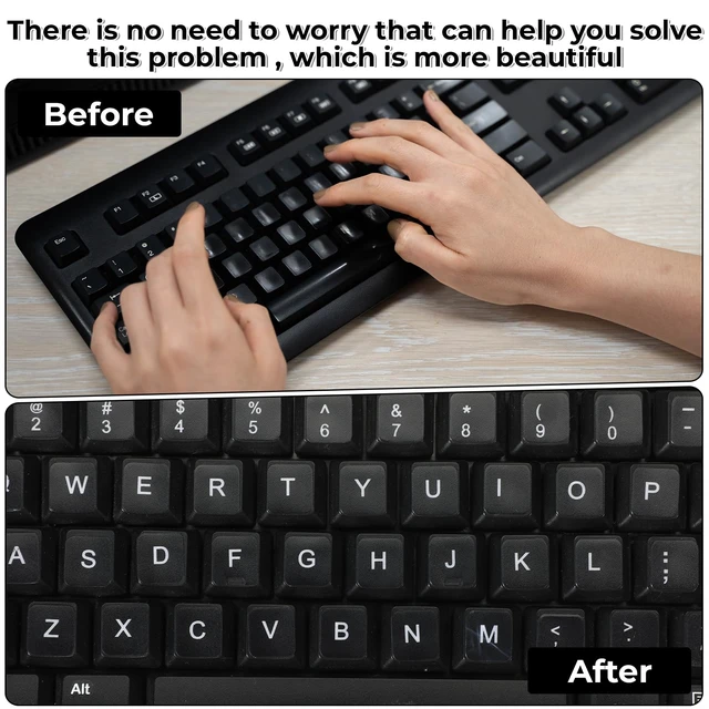 Alt view image 4 of 7 - 4PCS Keyboard Letter Stickers, Laptop Keyboard Stickers for PC | Ultra-Clear Black Background with White Text, Universal Replaceable English Keyboards Sticker Letters, Laptop, and Desktop
