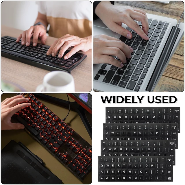 Alt view image 5 of 7 - 4PCS Keyboard Letter Stickers, Laptop Keyboard Stickers for PC | Ultra-Clear Black Background with White Text, Universal Replaceable English Keyboards Sticker Letters, Laptop, and Desktop