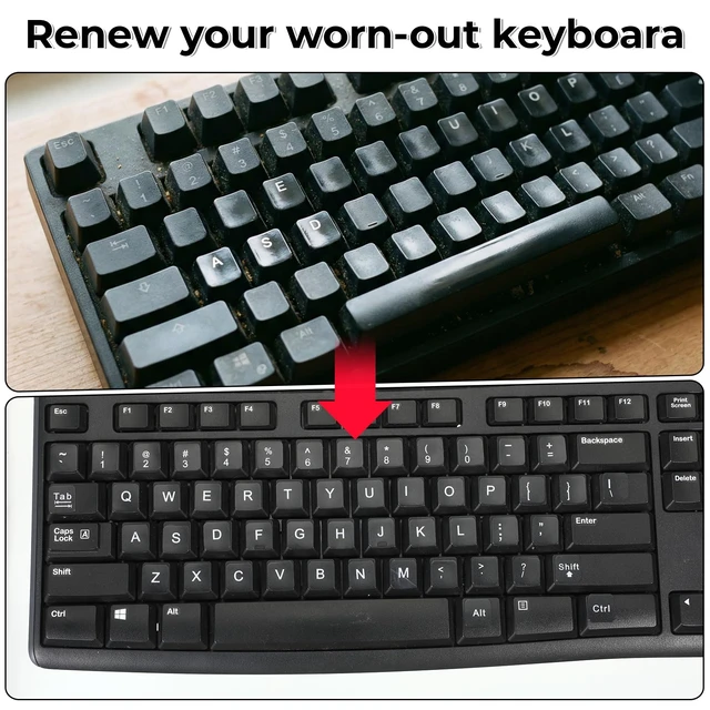Alt view image 7 of 7 - 4PCS Keyboard Letter Stickers, Laptop Keyboard Stickers for PC | Ultra-Clear Black Background with White Text, Universal Replaceable English Keyboards Sticker Letters, Laptop, and Desktop