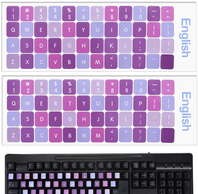 Main image of English Keyboard Stickers Universal Purple Background with White Lettering Keyboard Letter Stickers with Tweezer Replacement for Computer Laptop Notebook Desktop
