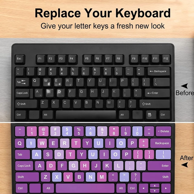 Alt view image 4 of 7 - English Keyboard Stickers Universal Purple Background with White Lettering Keyboard Letter Stickers with Tweezer Replacement for Computer Laptop Notebook Desktop