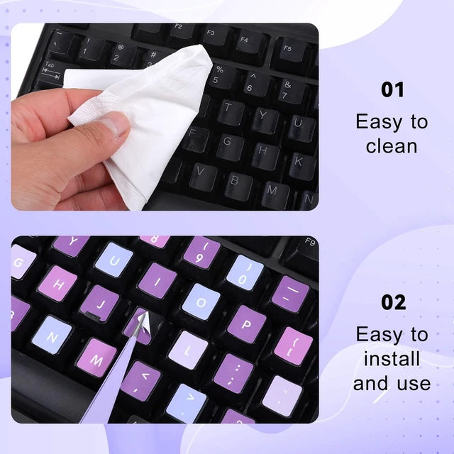Alt view image 5 of 7 - English Keyboard Stickers Universal Purple Background with White Lettering Keyboard Letter Stickers with Tweezer Replacement for Computer Laptop Notebook Desktop