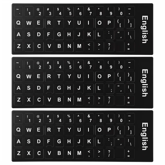 Main image of 3Pcs Keyboard Letter Stickers, Keyboard Letters Replacement Stickers English Computer Keyboards Sticker with Black Background and White Lettering for PC Computer Laptop Desktop-English