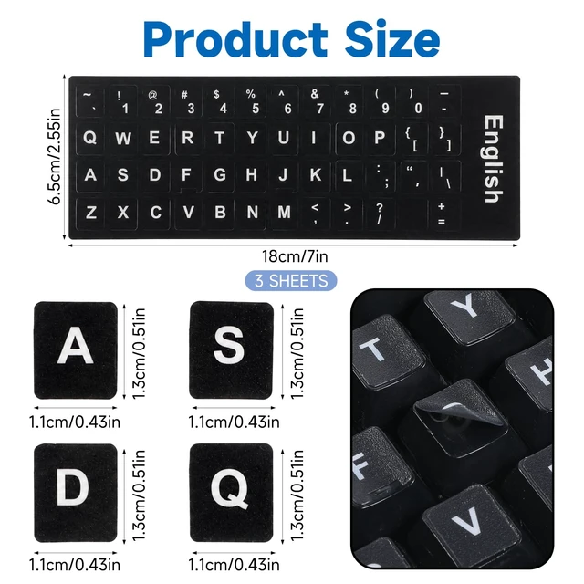 Alt view image 2 of 7 - 3Pcs Keyboard Letter Stickers, Keyboard Letters Replacement Stickers English Computer Keyboards Sticker with Black Background and White Lettering for PC Computer Laptop Desktop-English