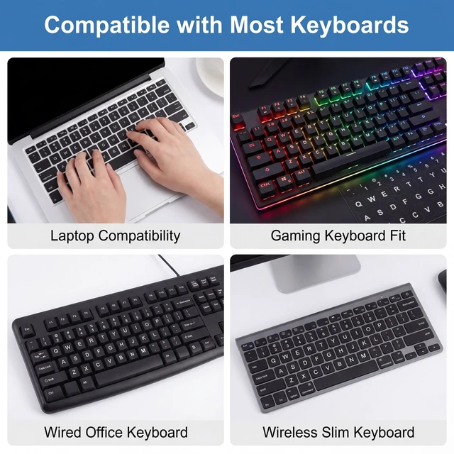 Alt view image 7 of 7 - 3Pcs Keyboard Letter Stickers, Keyboard Letters Replacement Stickers English Computer Keyboards Sticker with Black Background and White Lettering for PC Computer Laptop Desktop-English
