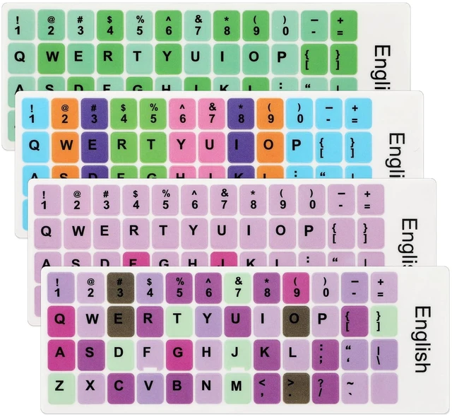 Main image of 4PCS English Keyboard Replacement Letter Stickers Universal Keyboard Sticker Matte English Keyboard Alphabet Sticker with Color Background and Black Lettering for PC Computer Laptop Desktop-English