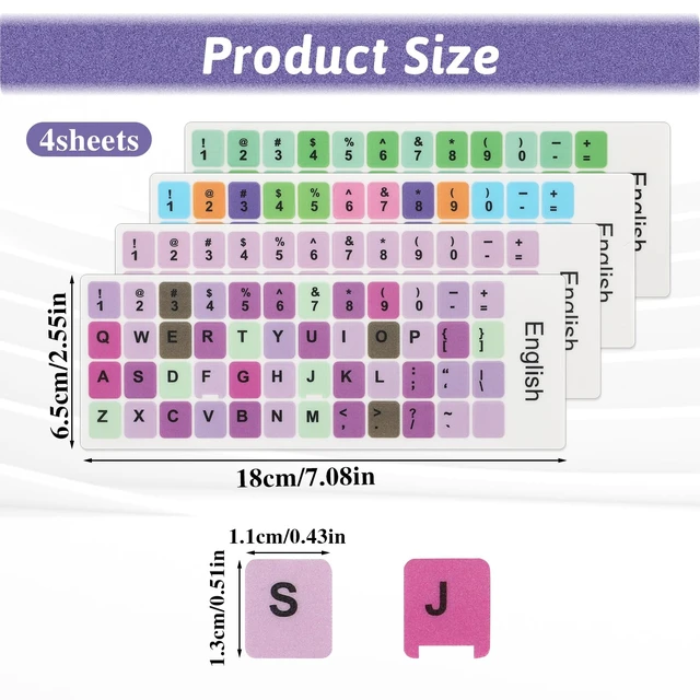 Alt view image 2 of 7 - 4PCS English Keyboard Replacement Letter Stickers Universal Keyboard Sticker Matte English Keyboard Alphabet Sticker with Color Background and Black Lettering for PC Computer Laptop Desktop-English
