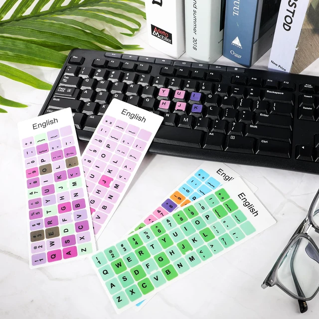 Alt view image 3 of 7 - 4PCS English Keyboard Replacement Letter Stickers Universal Keyboard Sticker Matte English Keyboard Alphabet Sticker with Color Background and Black Lettering for PC Computer Laptop Desktop-English