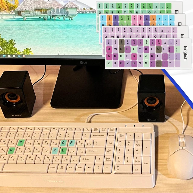 Alt view image 6 of 7 - 4PCS English Keyboard Replacement Letter Stickers Universal Keyboard Sticker Matte English Keyboard Alphabet Sticker with Color Background and Black Lettering for PC Computer Laptop Desktop-English